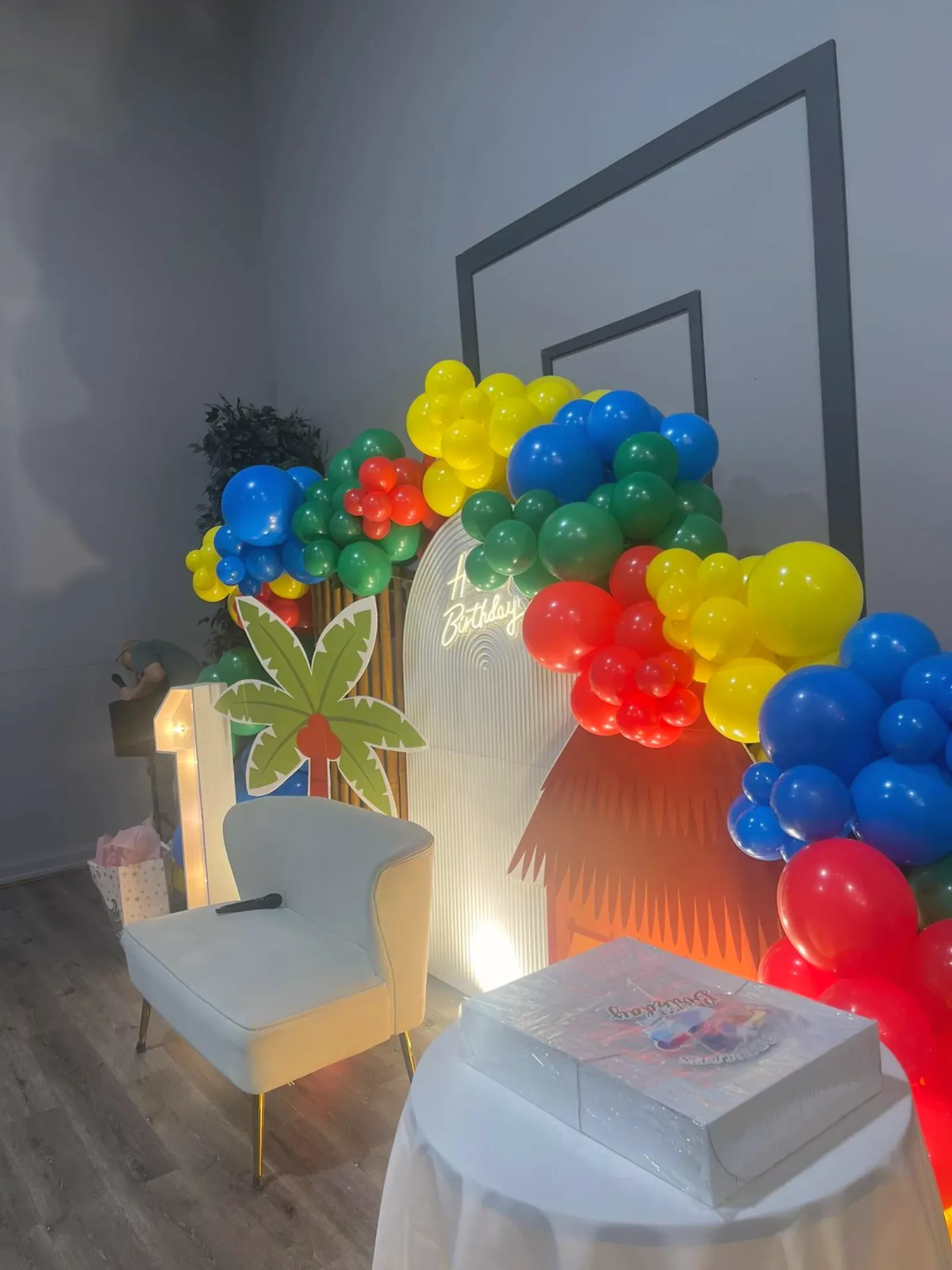A birthday backdrop set up at Casa Manila
